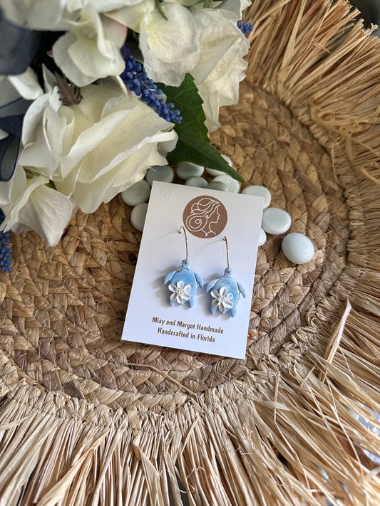 Mini Blue Turtle Hoop Earrings