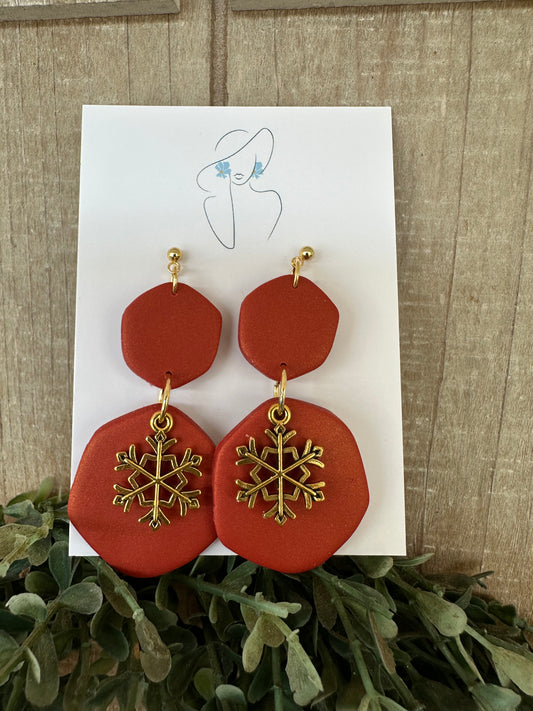 Natalie Earrings with Gold Plated Snowflakes (Red)