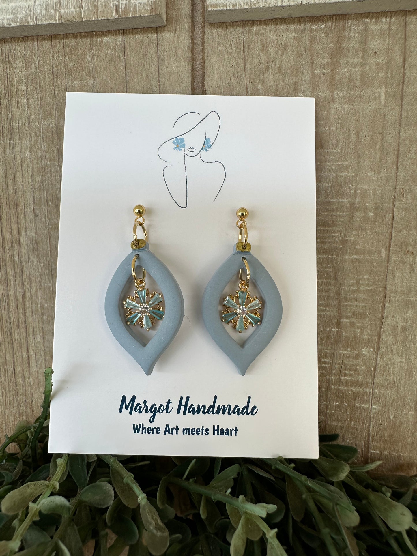 Light Blue Ornament with Snowflakes Charm Earrings